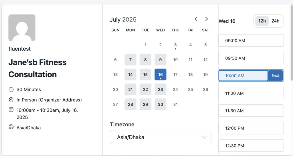 booking page view